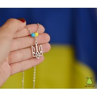 Кулон (підвіска) "Герб України". Тризуб намистини жовто блакитні